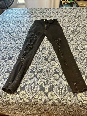SHEIN Black Distressed Skinny Jeans
